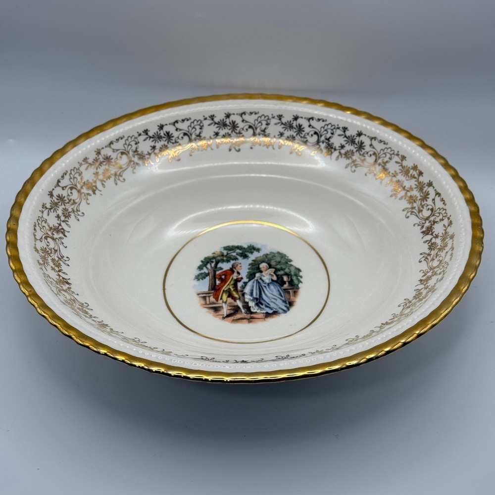 Vintage Atlas China 22kt Gold Courting‎ Couple Oval Serving Bowl Fragonard Style